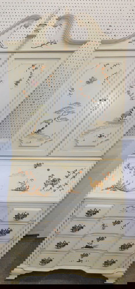 Oriental Paint Decorated Block Front Secretary by Jasper Cabinet Company (1 of 9)