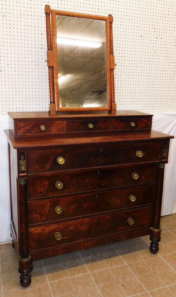 Antique Mahogany French Empire Dresser with Mirror (1 of 7)