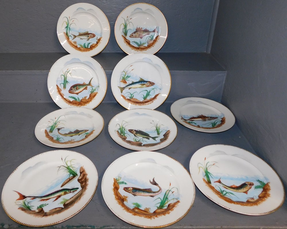 Set of 10 Hand Painted Fish Plates by H. & Co. (1 of 3)