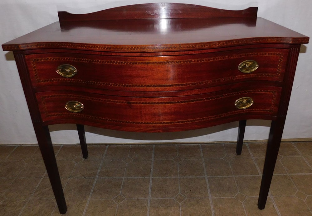 Mahogany Inlaid Serpentine Front 2 Drawer Server  (1 of 7)