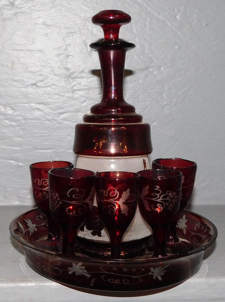 Lot of Ruby Cut to Clear Items : Lot of Ruby Cut to Clear Items . Up to 8 1/2" H ALL DESCRIPTIONS AND ANY CONDITION STATEMENT GIVEN BY LANGSTON AUCTION GALLERY ARE STRICTLY OPINIONS AND LANGSTON'S SHALL HAVE NO RESPONSIBILITY FOR ERR