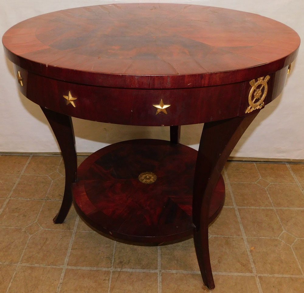 Round French Empire Mahogany Table with Bronze Accents (1 of 5)