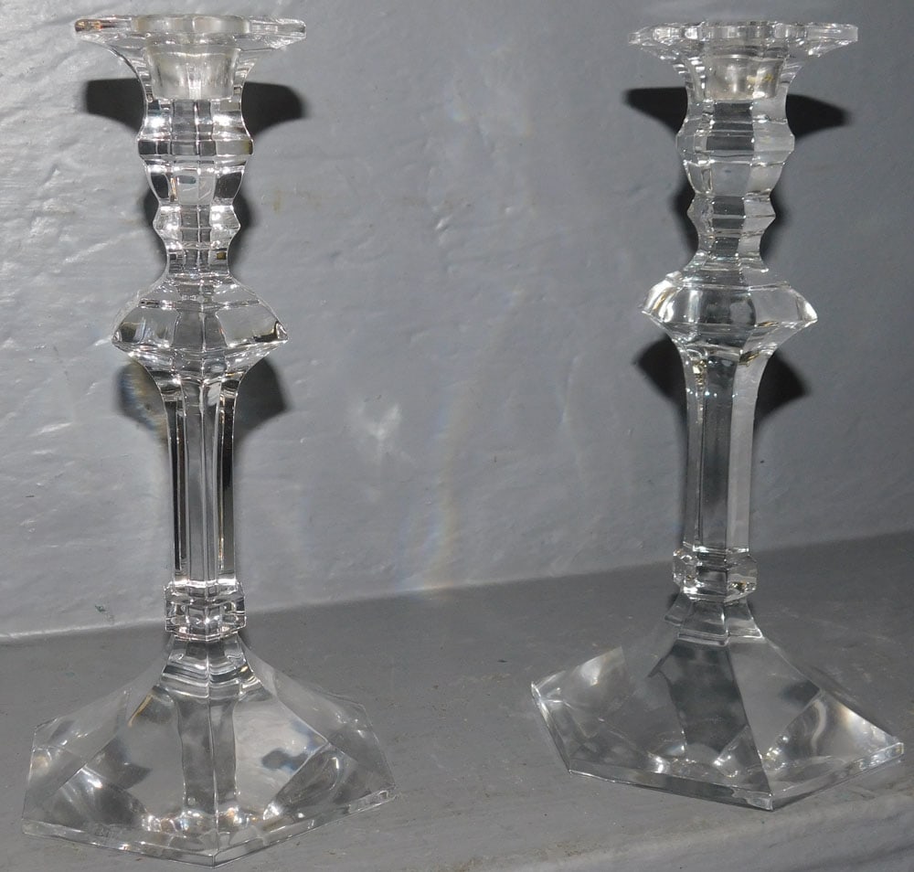 Pair of Glass Candlesticks Signed Val St Lambert (1 of 2)