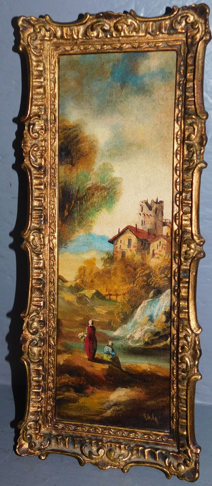 Ornate Gilded Frame Oil on Board of Castle Scene Signed  (1 of 4)