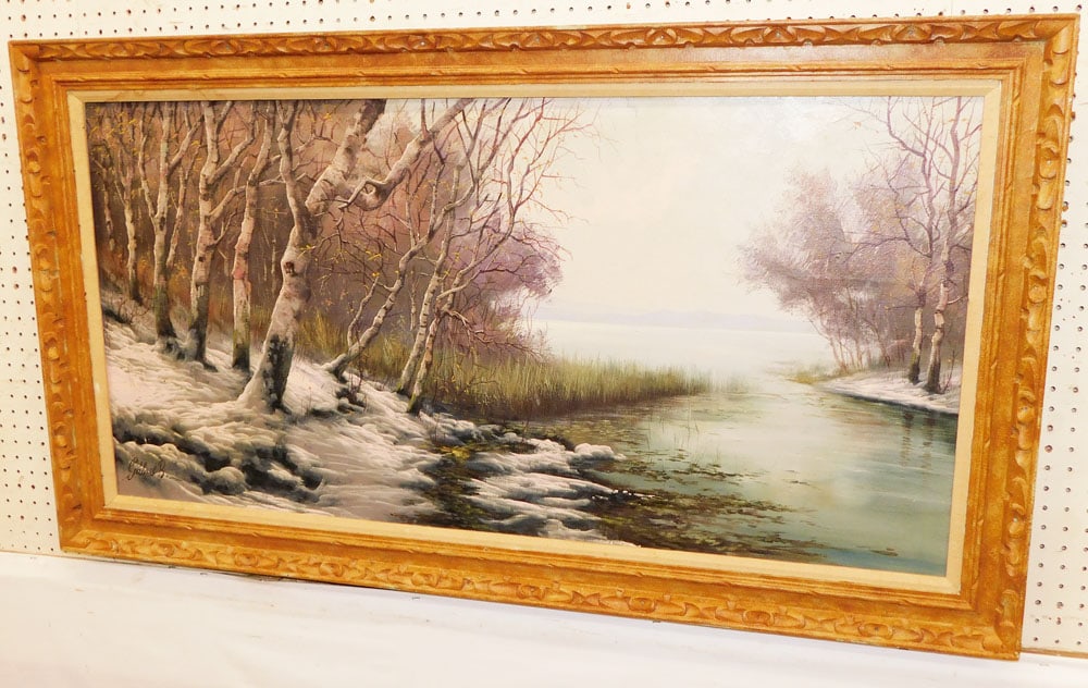 Framed Oil on Canvas of Snow Scene Signed by Hungarian Artist  (1 of 5)