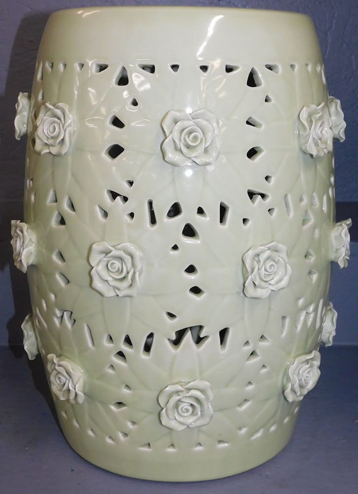 Celadon Style Open Work Porcelain Garden Seat  (1 of 3)