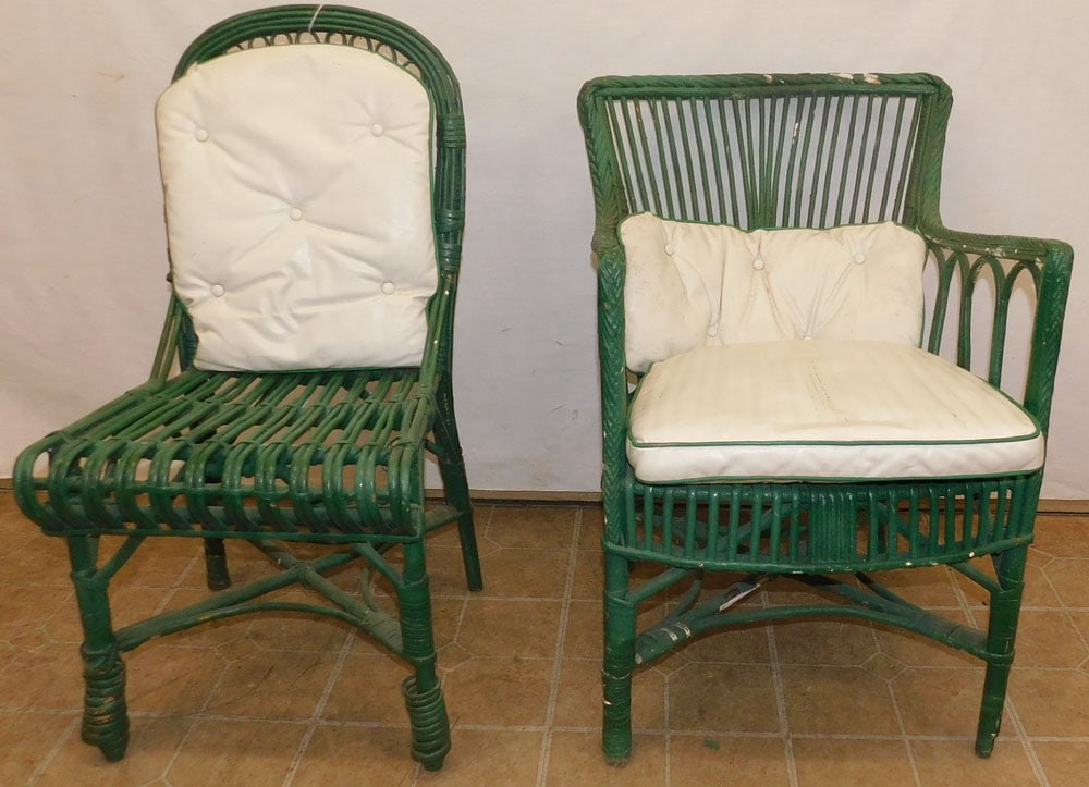 Antique Painted Rattan Arm Chair & Side Chair  (1 of 4)