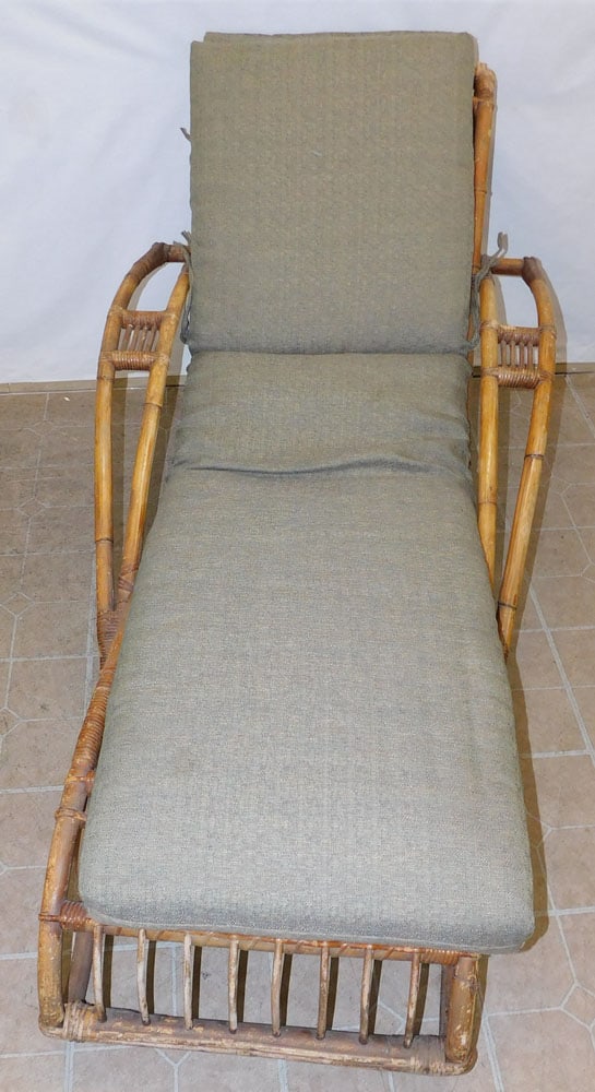 Antique Rattan Chaise Lounge on Wheels (1 of 4)
