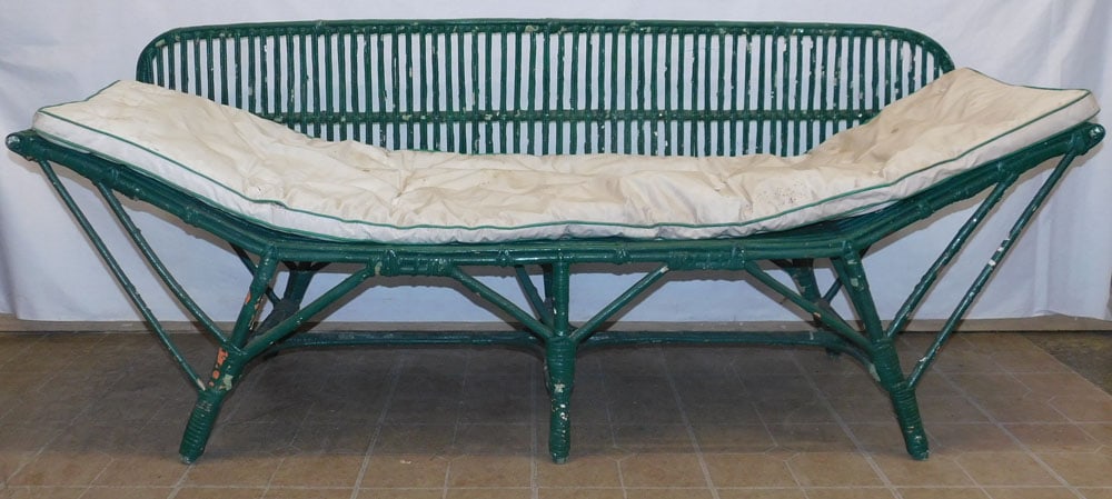 Antique Painted Rattan Bench  (1 of 4)