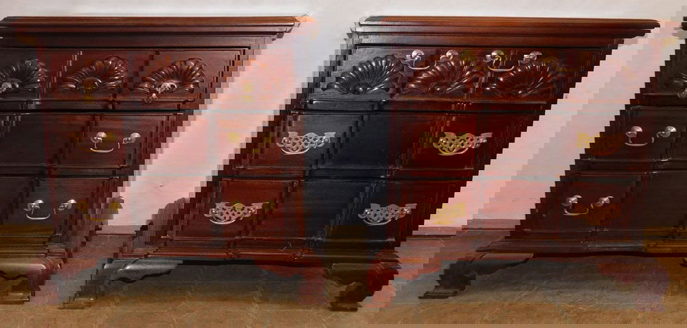 Pair of Mahogany Block Front 3 Drawer Night Stands  (1 of 9)