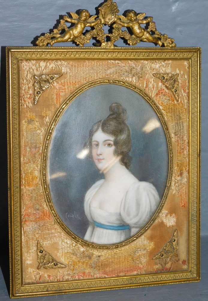 Hand Painted Portrait Of Lady Signed By Artist In Gilt Bronze Frame (1 of 4)