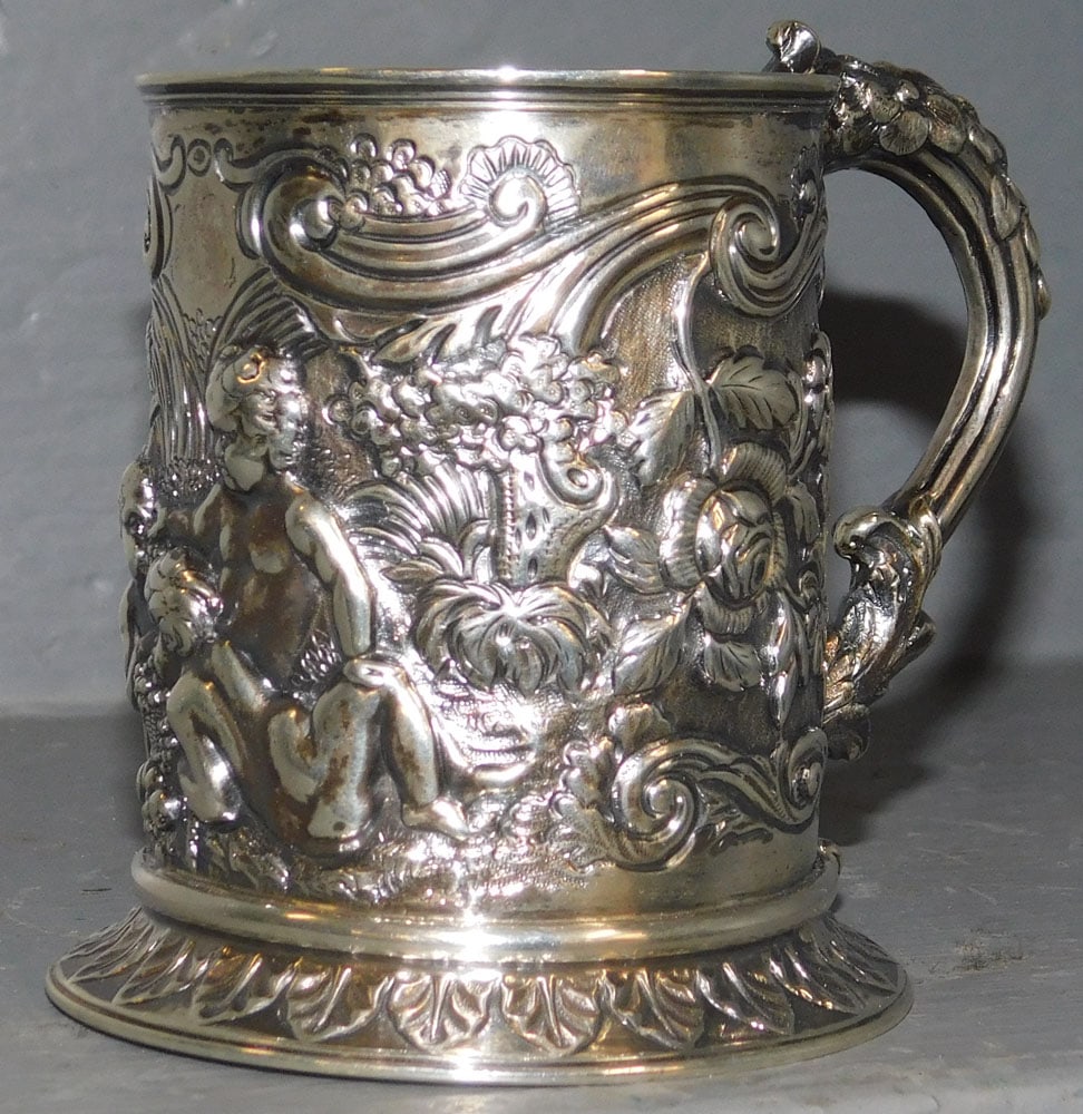 English Sterling Hallmark Repousse Mug, (6.1 t oz) (1 of 3)
