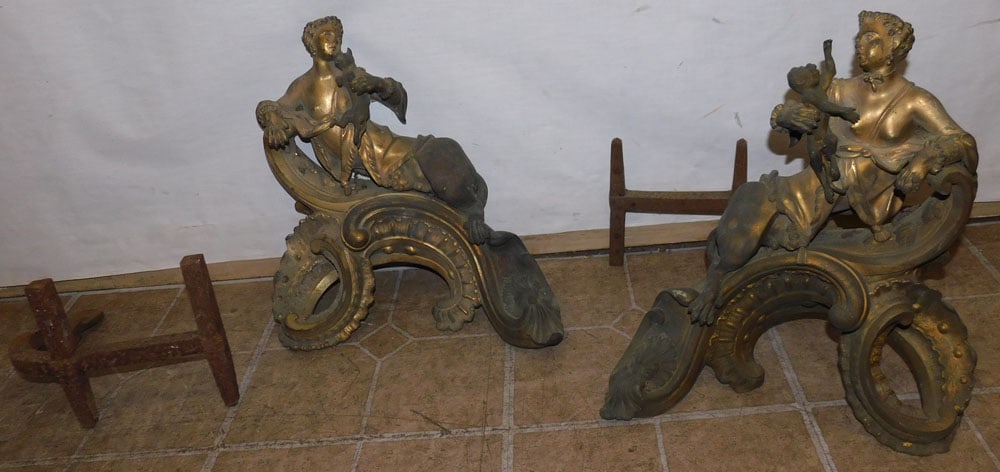 Pair of Antique Figural Cast Brass Chenets (1 of 4)