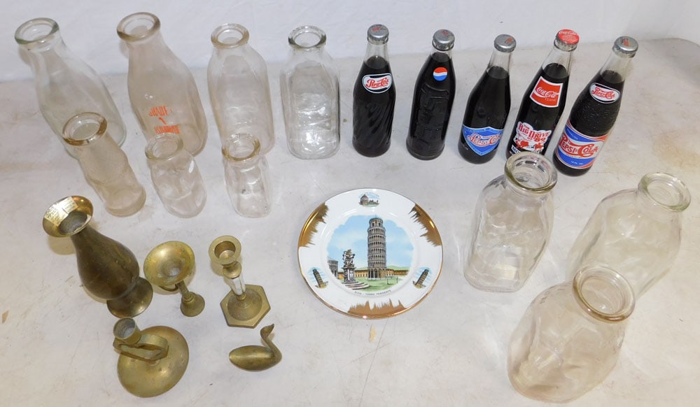 Lot Vintage Soda Bottles & Milk Bottles: Lot Vintage Soda Bottles & Milk Bottles. ALL DESCRIPTIONS AND ANY CONDITION STATEMENT GIVEN BY LANGSTON AUCTION GALLERY ARE STRICTLY OPINIONS AND LANGSTON'S SHALL HAVE NO RESPONSIBILITY FOR ERRORS OR 