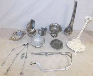 Lot Cast Aluminum & Pewter Items: Lot Cast Aluminum & Pewter Items. ALL DESCRIPTIONS AND ANY CONDITION STATEMENT GIVEN BY LANGSTON AUCTION GALLERY ARE STRICTLY OPINIONS AND LANGSTON'S SHALL HAVE NO RESPONSIBILITY FOR ERRORS OR OMISSIO