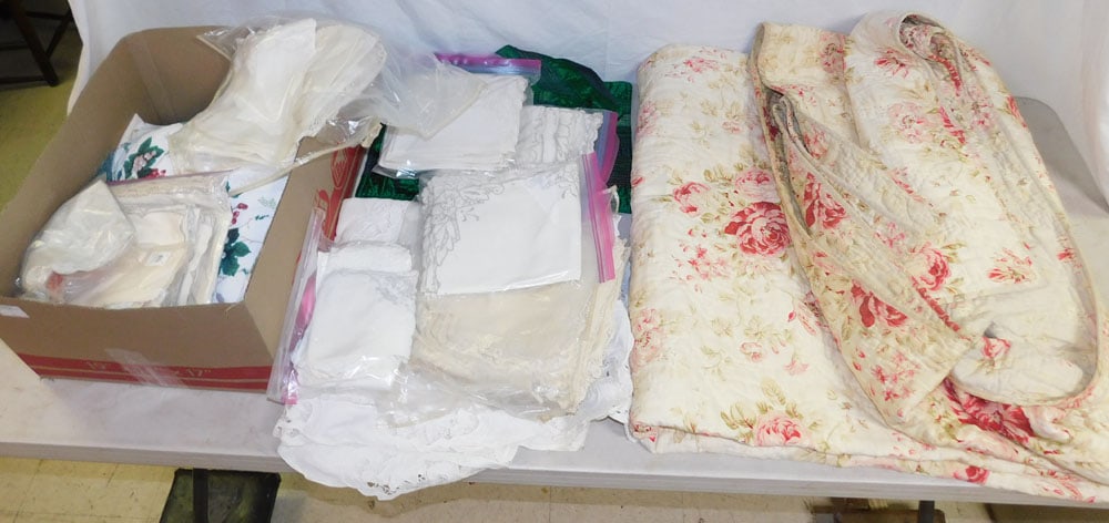 Lot Linens: Lot Linens. ALL DESCRIPTIONS AND ANY CONDITION STATEMENT GIVEN BY LANGSTON AUCTION GALLERY ARE STRICTLY OPINIONS AND LANGSTON'S SHALL HAVE NO RESPONSIBILITY FOR ERRORS OR OMISSIONS. THE ABSENCE OF A C