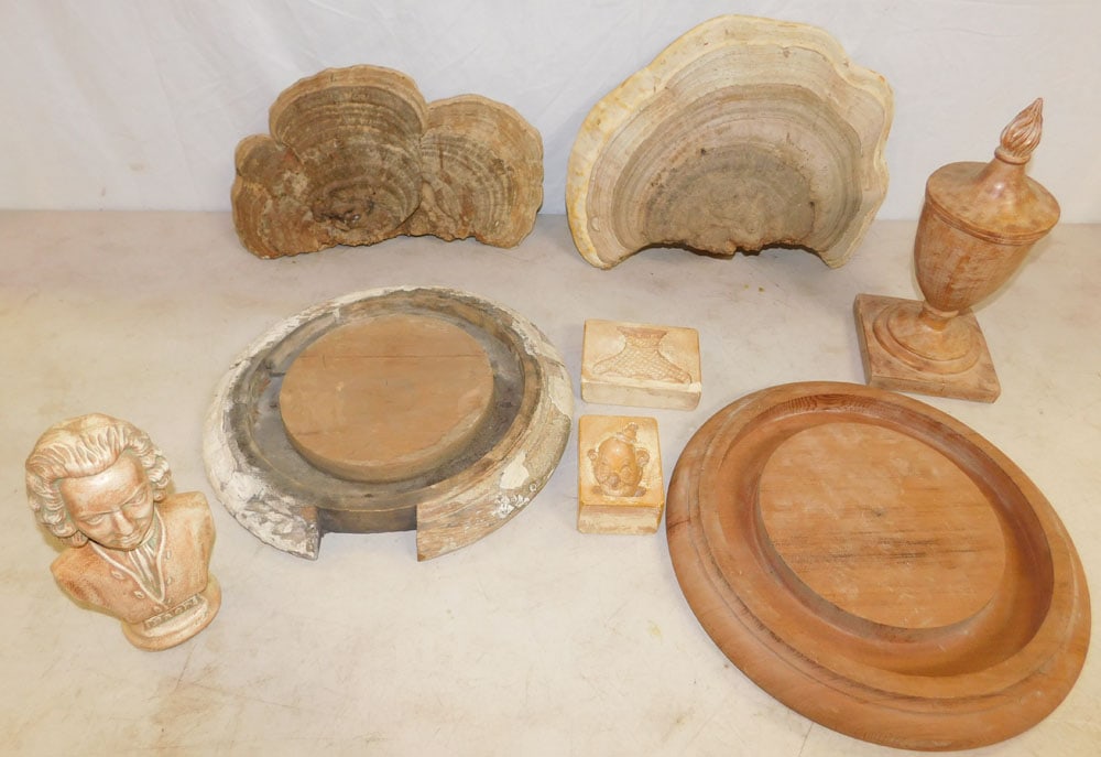 Lot Wooden Ware Items & Petrified Mushroom (1 of 3)