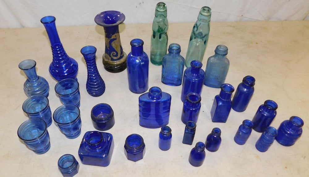 Lot Cobalt Blue Glass Items & Vintage Bottles (1 of 3)