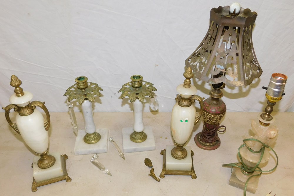 Lot Brass & Marble Lamps - Misc. Marble Items (1 of 3)