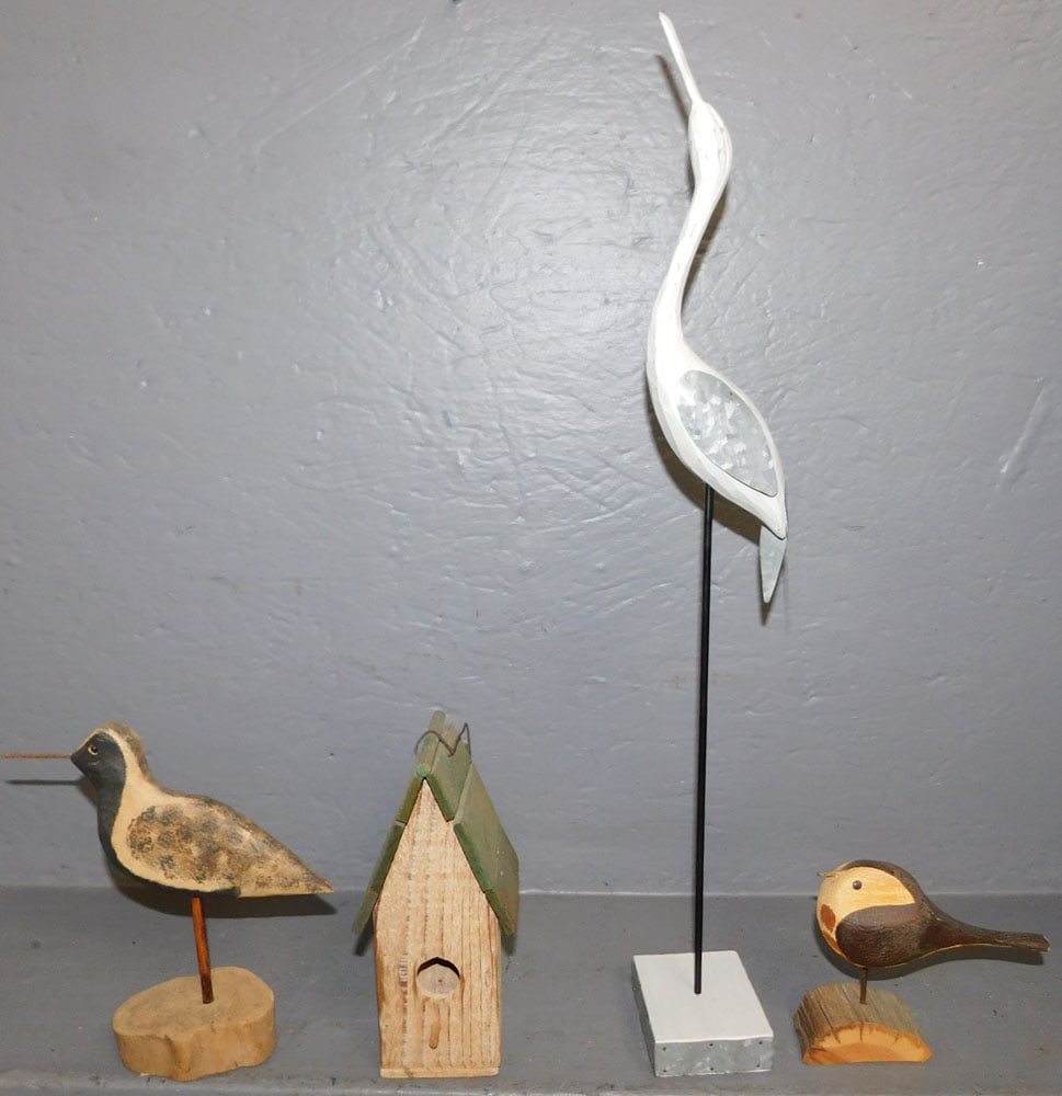 Lot Wood Carved Shore Birds & Bird House (1 of 4)