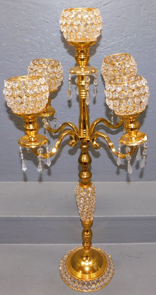 Gilt Metal & Crystal Five Light Candelabra (1 of 2)