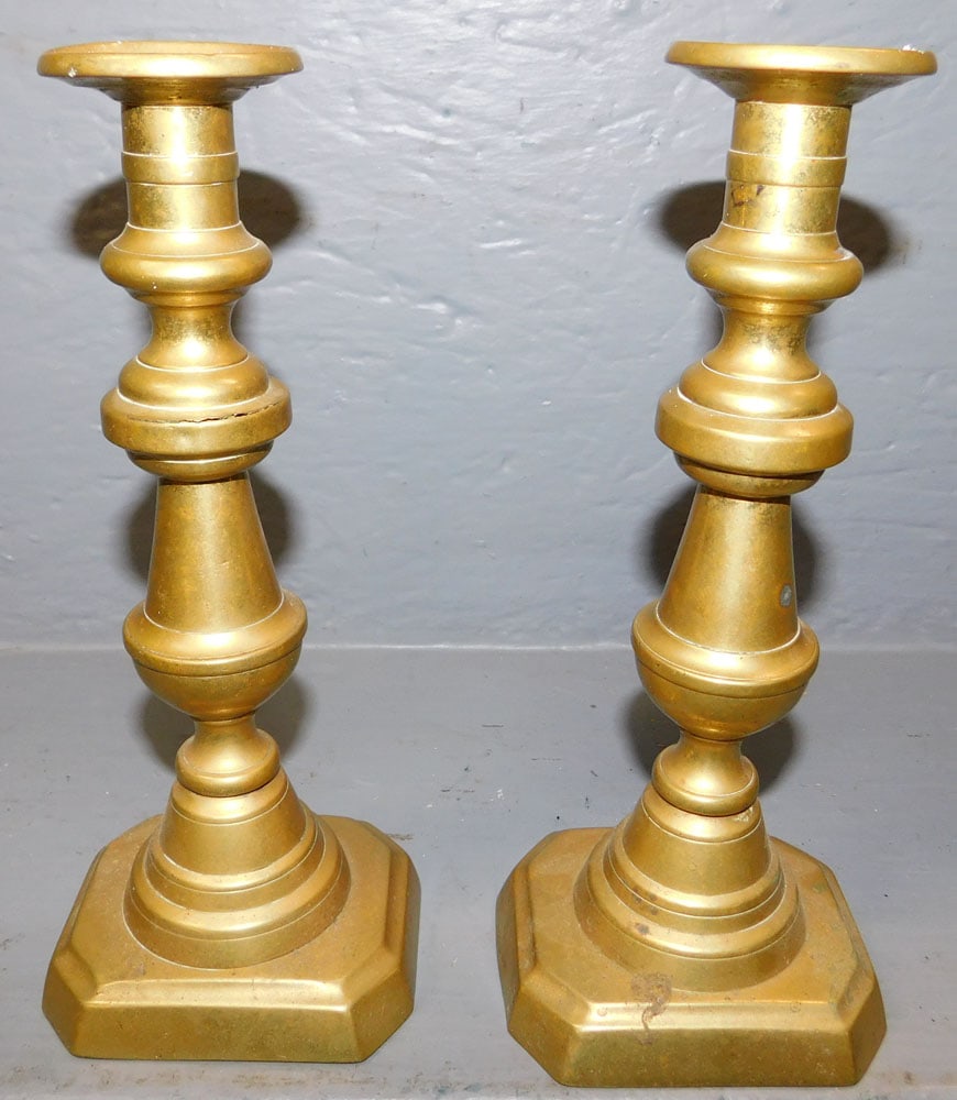 Pair 19th C Brass Candlesticks (1 of 2)