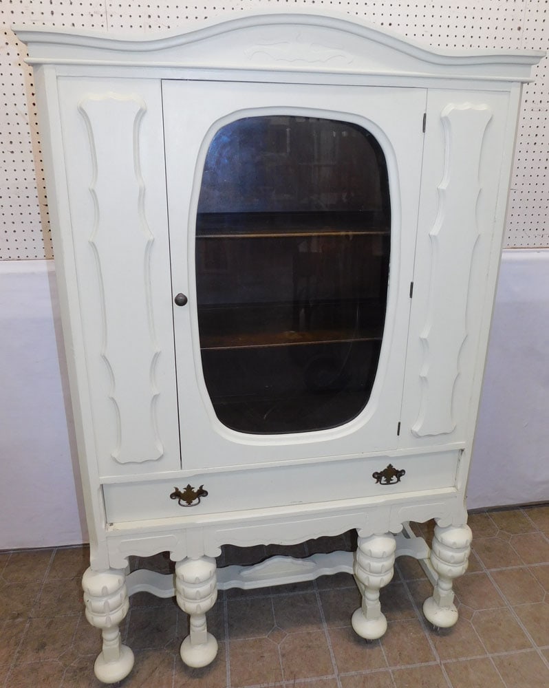 Painted Kitchen Curio Cabinet With Carved Legs By Klamer Furniture Co. (1 of 7)