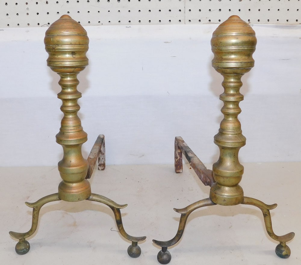 Pair 19th C Brass Andirons (1 of 2)