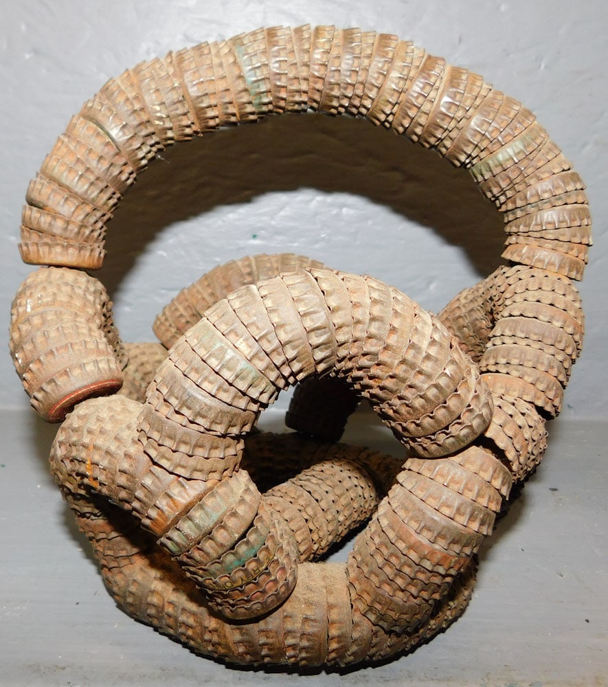 Basket Made From Bottle Caps: Basket Made From Bottle Caps. 8" H ALL DESCRIPTIONS AND ANY CONDITION STATEMENT GIVEN BY LANGSTON AUCTION GALLERY ARE STRICTLY OPINIONS AND LANGSTON'S SHALL HAVE NO RESPONSIBILITY FOR ERRORS OR OMISSI