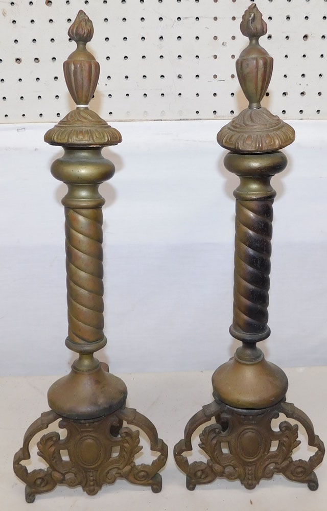 Pair Antique Brass Andirons (1 of 2)