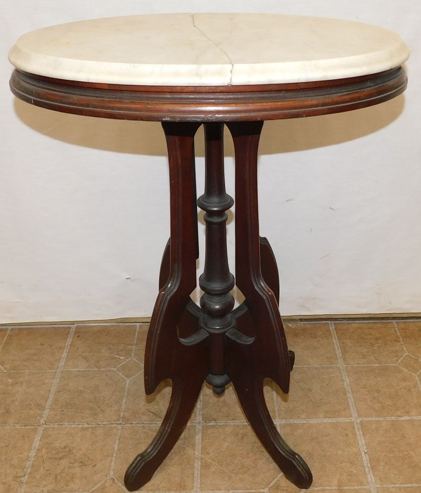 Antique Walnut Oval Marble Top Table (1 of 2)