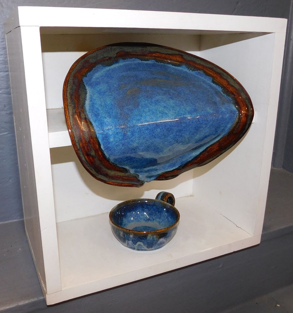 Painted Shelf With Pottery Art Piece (1 of 3)