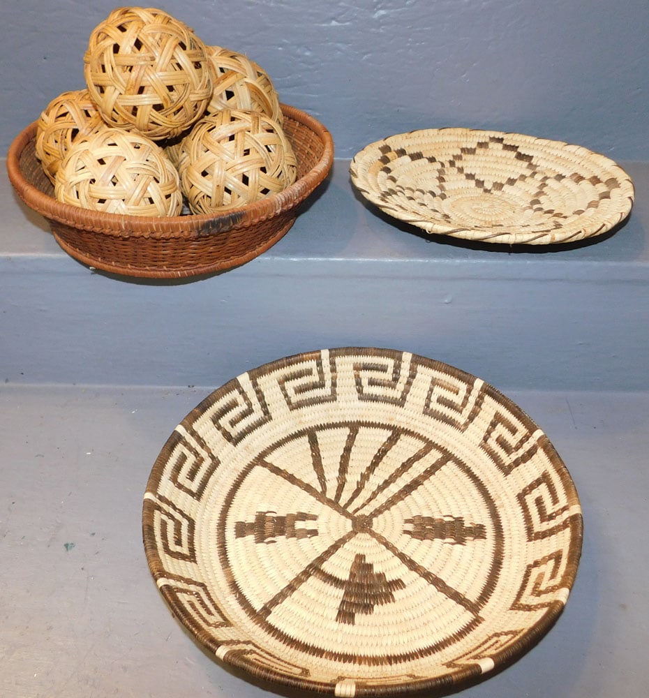 Lot Baskets & Bamboo Balls: Lot Baskets & Bamboo Balls. Up to 12" Dia. ALL DESCRIPTIONS AND ANY CONDITION STATEMENT GIVEN BY LANGSTON AUCTION GALLERY ARE STRICTLY OPINIONS AND LANGSTON'S SHALL HAVE NO RESPONSIBILITY FOR ERRORS O