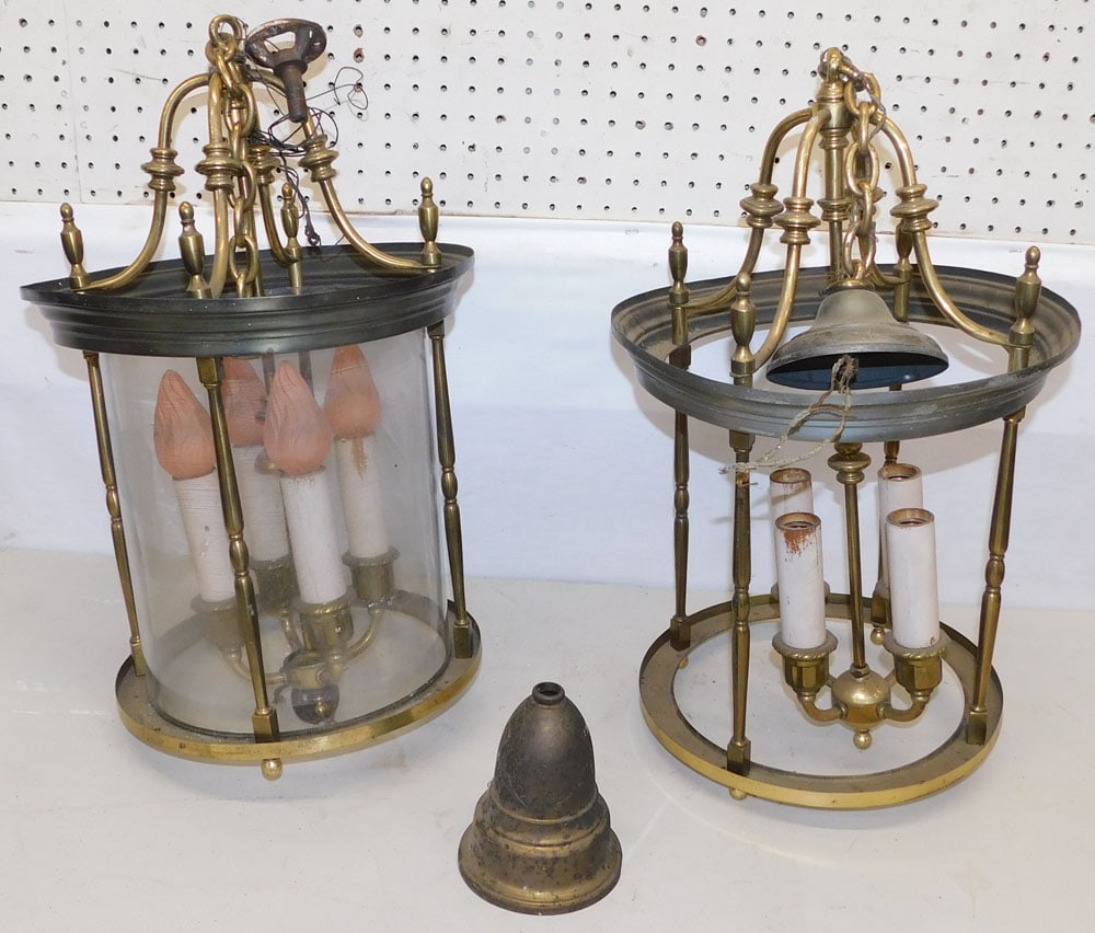 Brass & Glass Four Light Chandelier & Chandelier Frame (1 of 3)