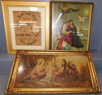 Two Framed Prints & Framed Embroidery: Two Framed Prints & Framed Embroidery. Up to 29 1/4" x 15 1/4" ALL DESCRIPTIONS AND ANY CONDITION STATEMENT GIVEN BY LANGSTON AUCTION GALLERY ARE STRICTLY OPINIONS AND LANGSTON'S SHALL HAVE NO RESPONS