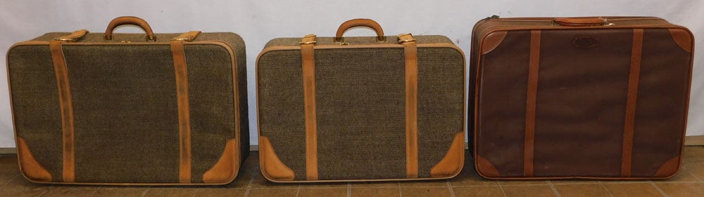 Three Suit Cases: Three Suit Cases. Up to 24 1/2" x 19" ALL DESCRIPTIONS AND ANY CONDITION STATEMENT GIVEN BY LANGSTON AUCTION GALLERY ARE STRICTLY OPINIONS AND LANGSTON'S SHALL HAVE NO RESPONSIBILITY FOR ERRORS OR OMI