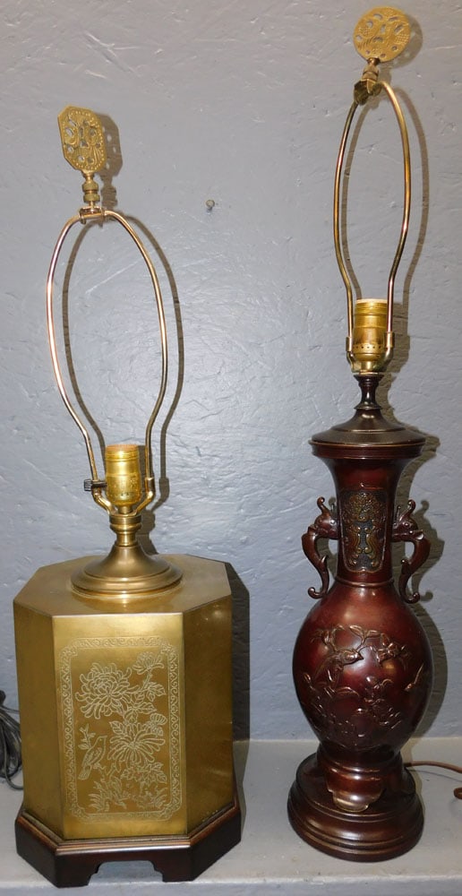 Brass Tea Canister Lamp & Bronze Lamp (1 of 5)