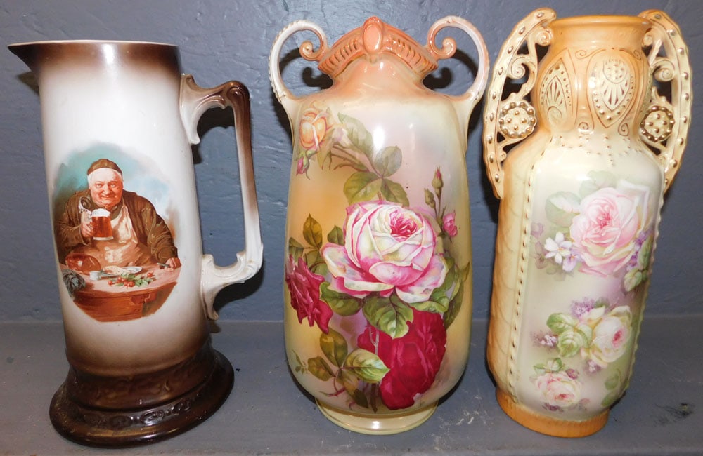 Two Hand Painted Porcelain Vases & Large Porcelain Tankard (1 of 7)