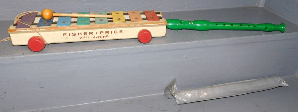 Childs Flute & Xylophone: Childs Flute & Xylophone. Up to 14" L ALL DESCRIPTIONS AND ANY CONDITION STATEMENT GIVEN BY LANGSTON AUCTION GALLERY ARE STRICTLY OPINIONS AND LANGSTON'S SHALL HAVE NO RESPONSIBILITY FOR ERRORS OR OMI