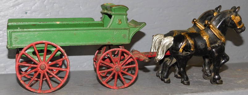 Cast Iron Horse & Carriage: Cast Iron Horse & Carriage. 15" L ALL DESCRIPTIONS AND ANY CONDITION STATEMENT GIVEN BY LANGSTON AUCTION GALLERY ARE STRICTLY OPINIONS AND LANGSTON'S SHALL HAVE NO RESPONSIBILITY FOR ERRORS OR OMISSIO