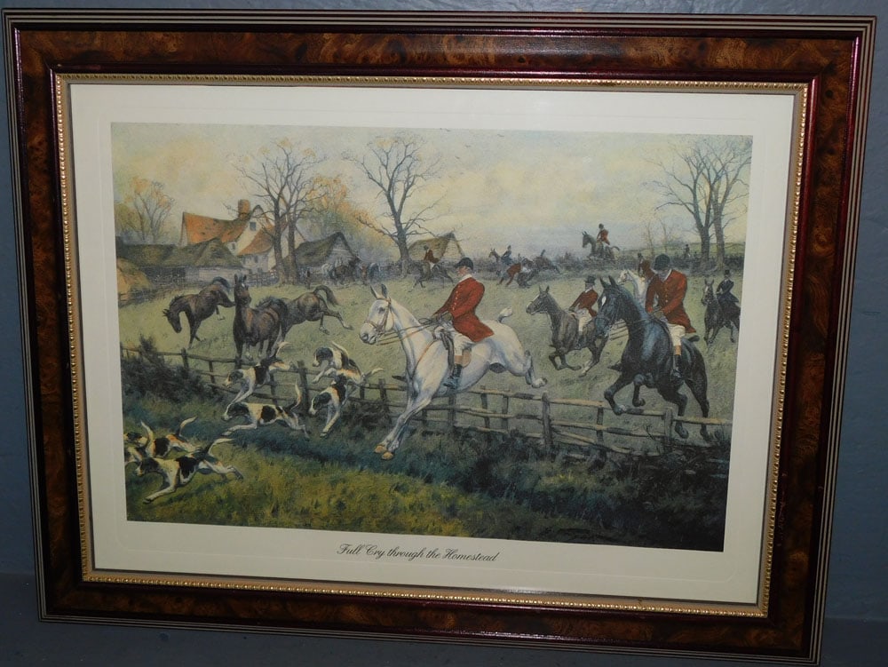 Framed Fox Hunt Scene Print Entitled Full Cry Through the Homestead (1 of 4)