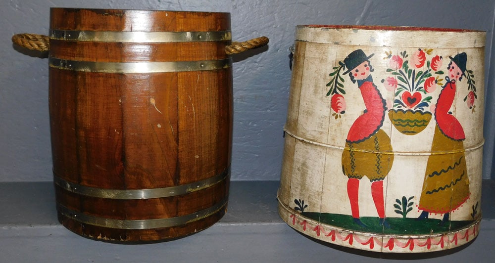 Pine Barrel & Painted Wood Bucket (1 of 3)