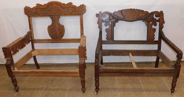 2 Victorian Walnut  Loveseat Frames: 2 Victorian Walnut Loveseat Frames . 36" W 39" H ALL DESCRIPTIONS AND ANY CONDITION STATEMENT GIVEN BY LANGSTON AUCTION GALLERY ARE STRICTLY OPINIONS AND LANGSTON'S SHALL HAVE NO RESPONSIBILITY FOR ER