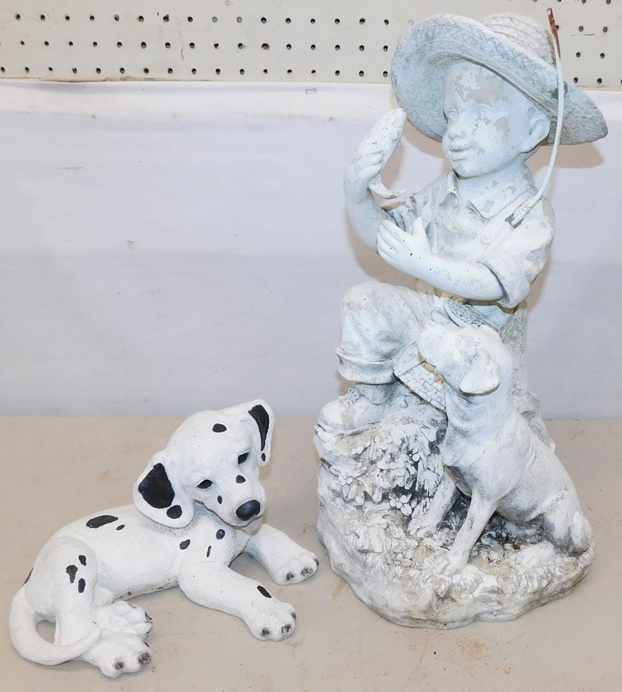 Composite Statue of Fishing Boy with Dog & Dalmatian Dog (1 of 3)