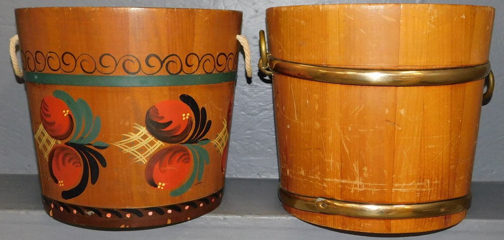 2 Pine Buckets, (1 Paint Decorated) (1 of 3)