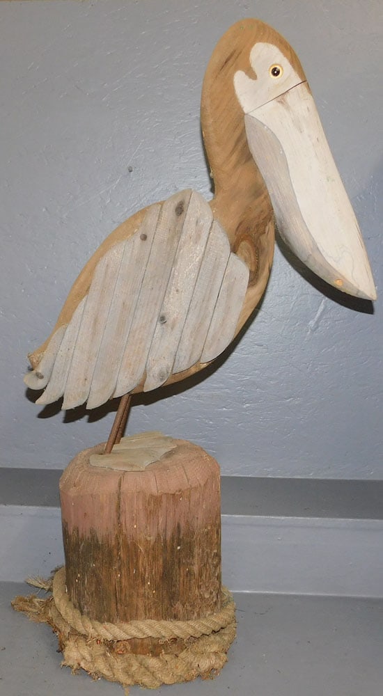 Painted Pine Pelican Yard Statue (1 of 3)