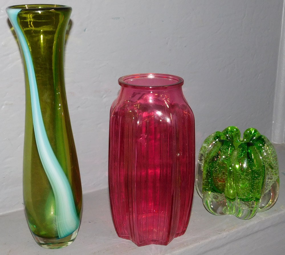 2 Art Glass Vases & Flower Vase (1 of 4)
