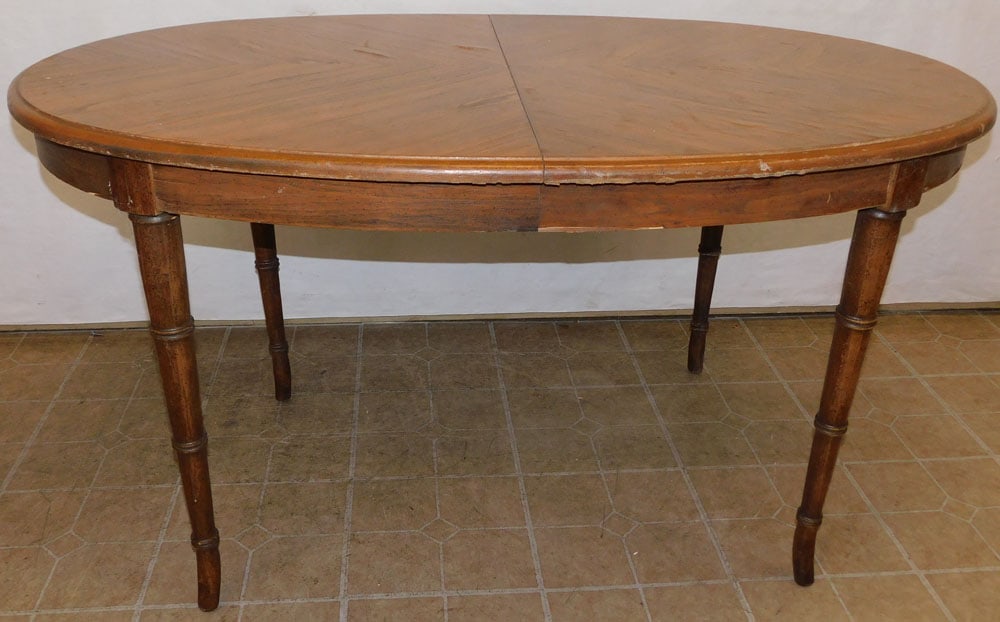 Oval Walnut Faux Bamboo Turned Leg Dining Table (1 of 4)