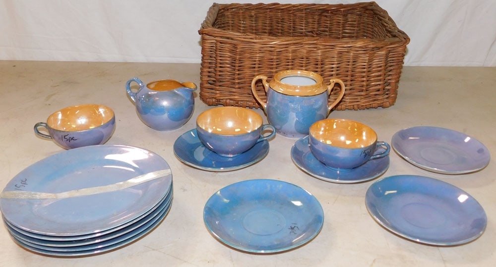 Lot Lusterware & Basket: Lot Lusterware & Basket. ALL DESCRIPTIONS AND ANY CONDITION STATEMENT GIVEN BY LANGSTON AUCTION GALLERY ARE STRICTLY OPINIONS AND LANGSTON'S SHALL HAVE NO RESPONSIBILITY FOR ERRORS OR OMISSIONS. THE A