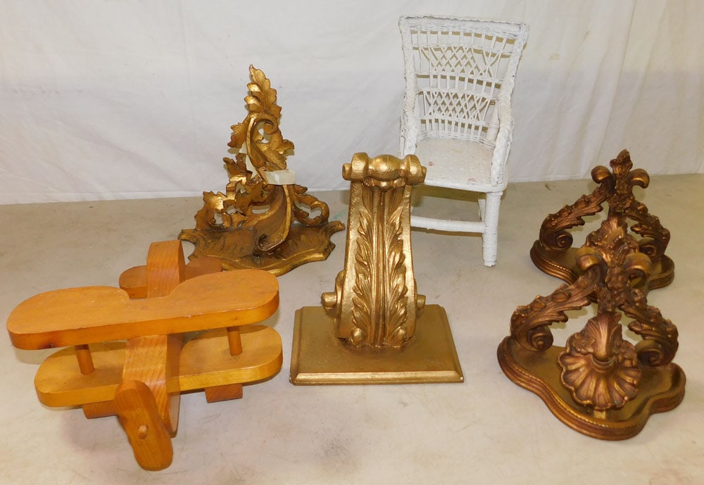 Lot Gilt Brackets - Doll Chair - Misc. Wood Items (1 of 3)